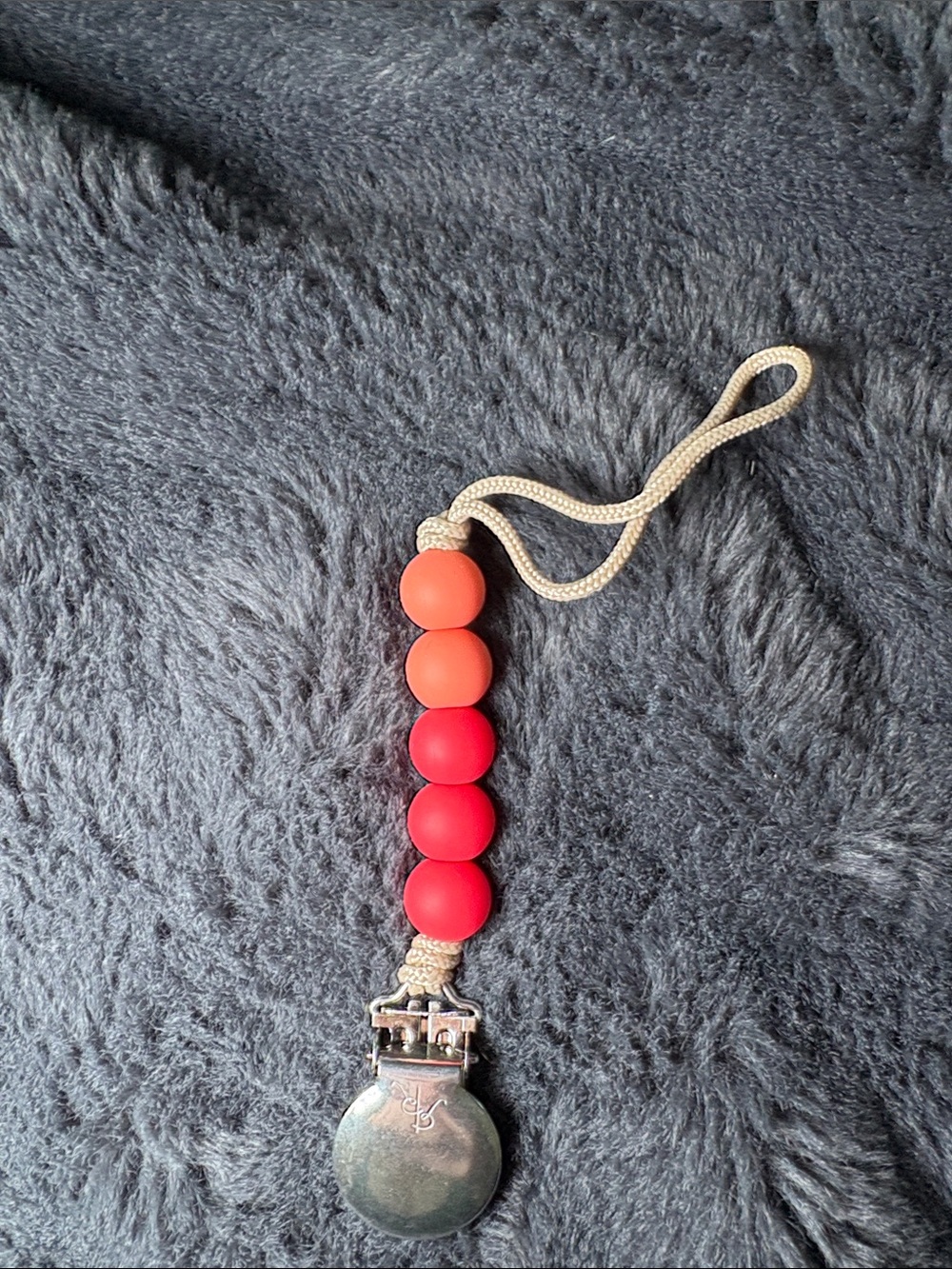 Silicone Bead Pacifier Clip - Red & Orange